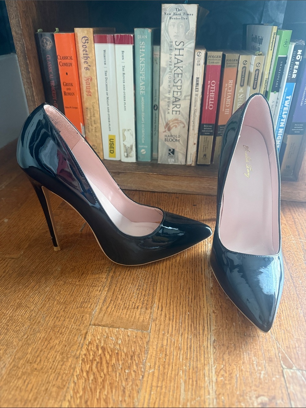 Patient Leather Black Patent Pointed Toe Pumps